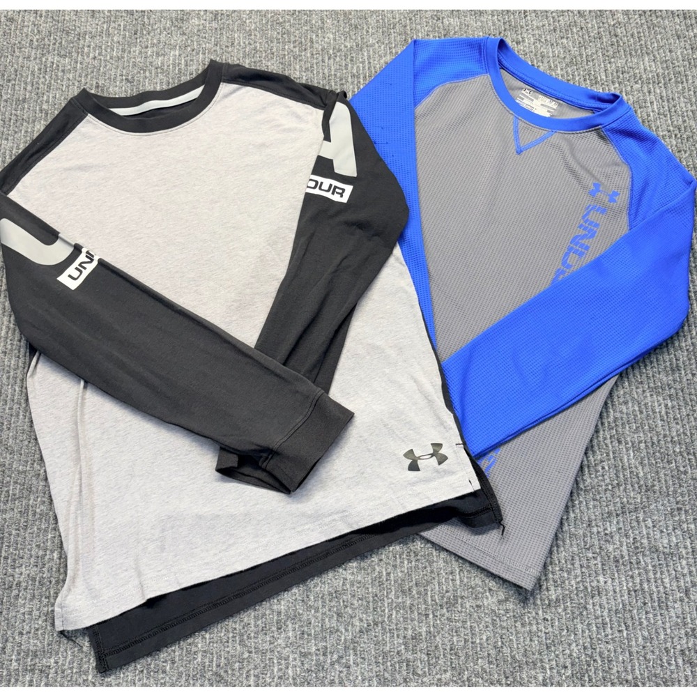 Under Armour Boys ColdGear HeatGear Long Sleeve Shirts Bundle Grey Black YMD